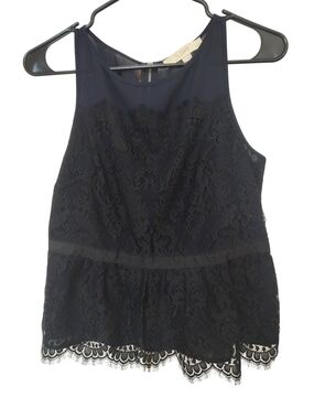 Ann Taylor LOFT Navy Lace Peplum Tank, 6P